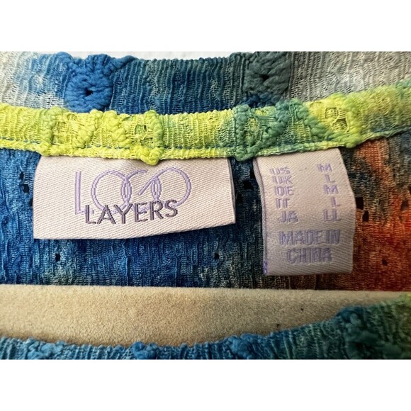 LOGO QVC Knit Eyelet Tie-Dye Top Wild Lime Size M 3/4 Sleeve Stretchy Tee - New - Picture 7 of 11